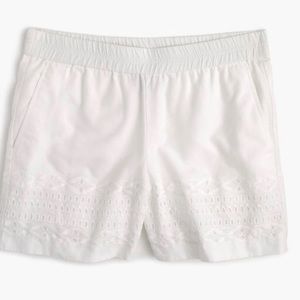 White eyelet short with elastic waistband